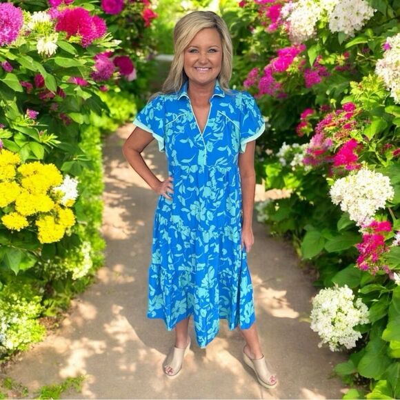 Umgee Two Tone A Lined floral Sundress with Flutter Cap Sleeves Women’s Small - Picture 1 of 14